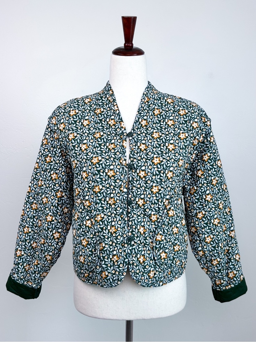 Universal Threads Green Mustard Floral Quilted Cottagecore Coat Jacket XS